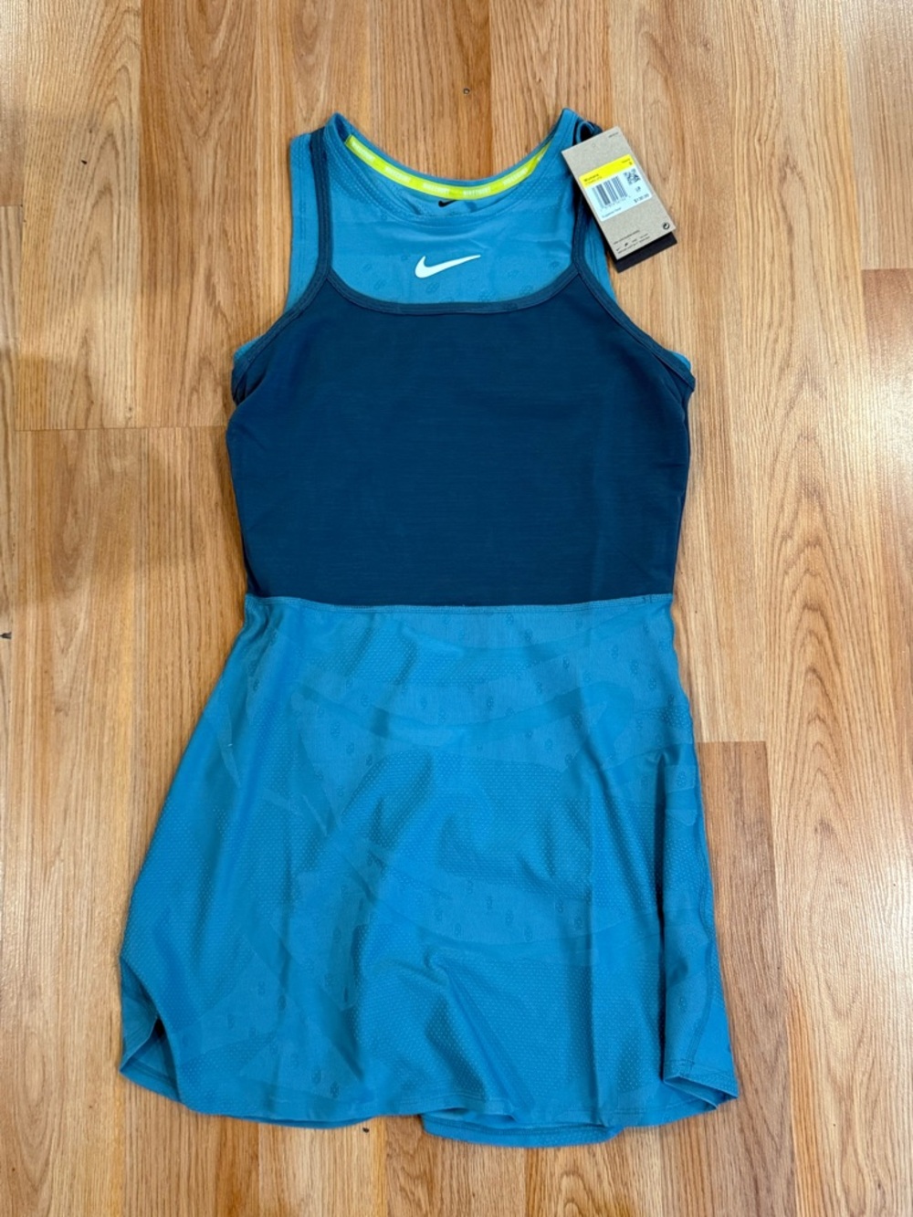 Nike Teal Blue Women's Sleeveless Tennis Dress with Neon Yellow Trim